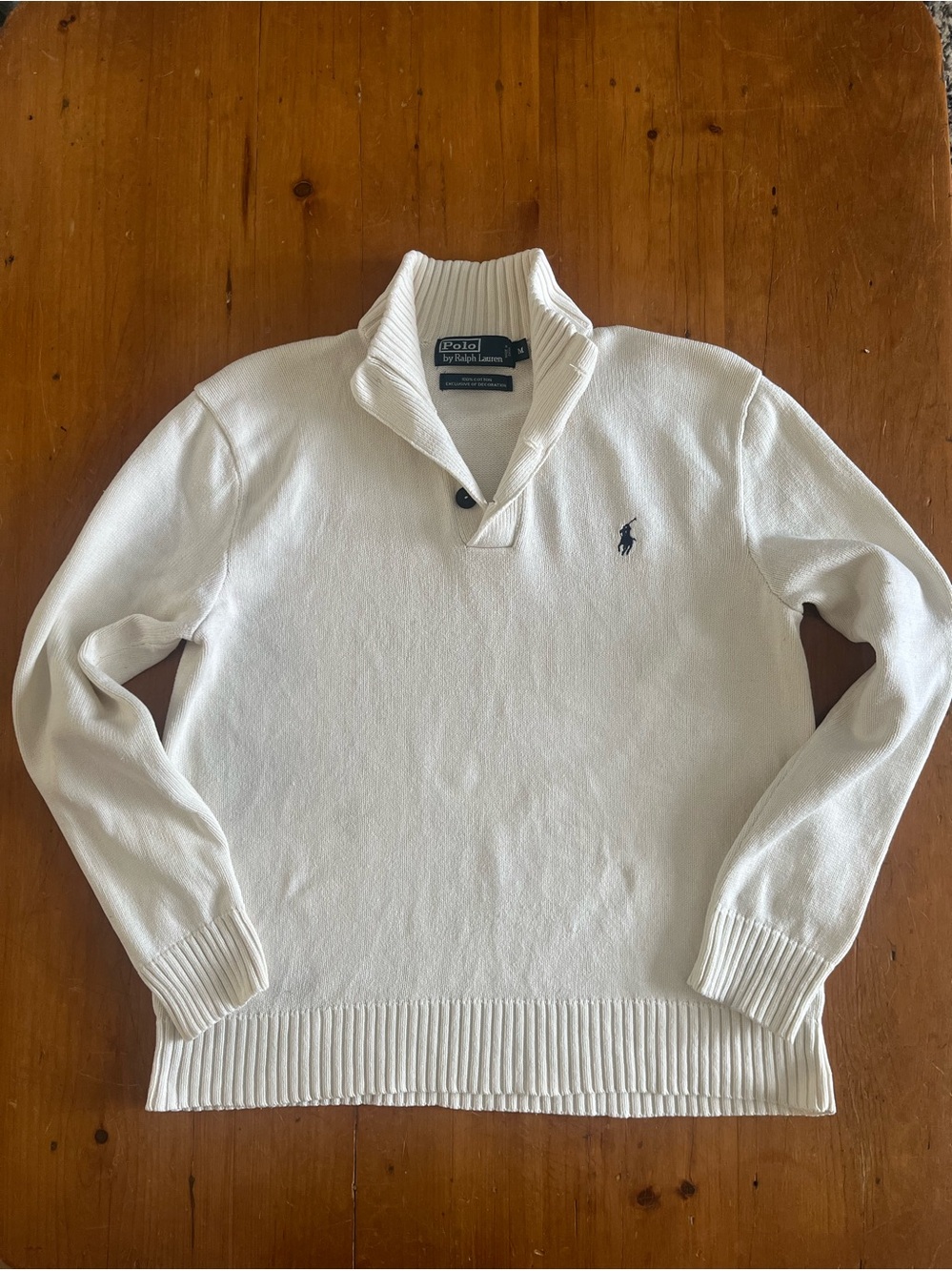 Polo Ralph Lauren Women’s 1/4 Button Mock Neck 100% Cotton Cream Sweater
